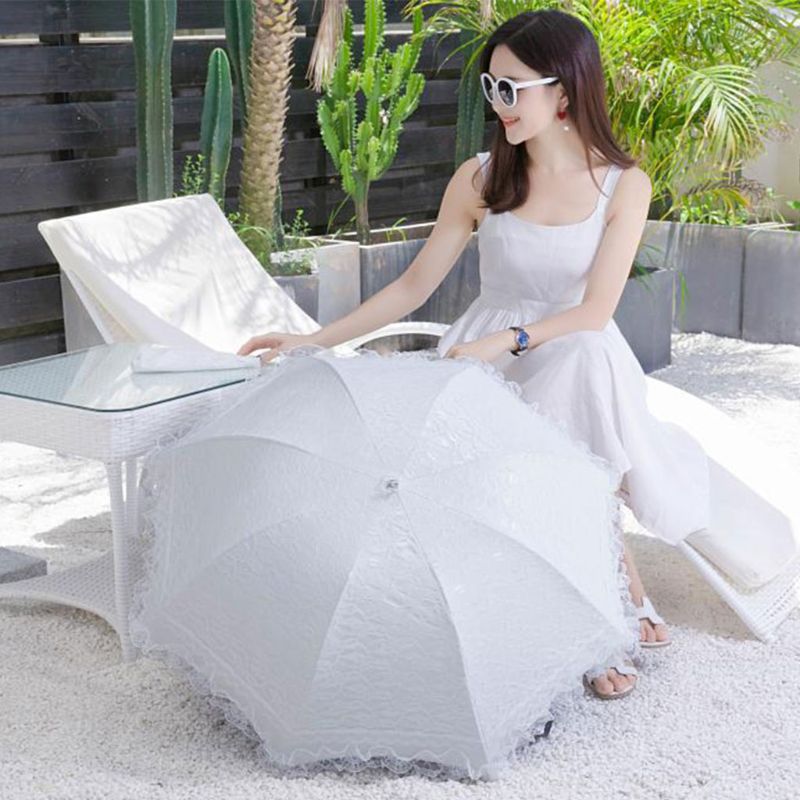 Wedding Bridal Parasol Umbrella Hollow Lace White Romantic Photo Props Decorative Umbrellas Flower Girl