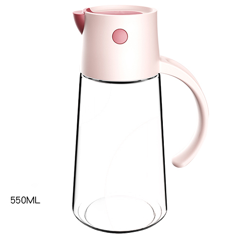 Distributeur automatique de bouteilles d&#39;huile à couvercle ouvert, Sauce créative, verre de cuisson, bouteille de rangement étanche, salade, outil de cuisine, accessoire: Pink-550ml