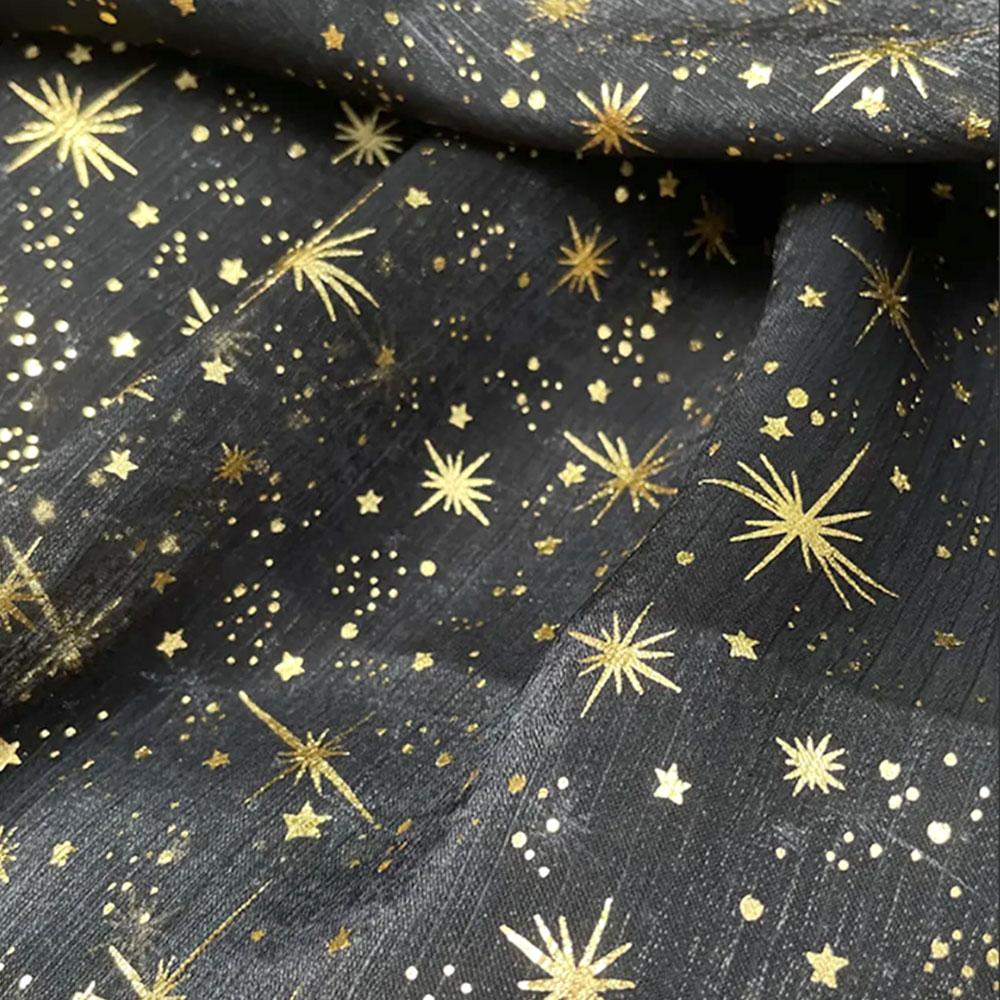 Tela de Organza con purpurina brillante, bronce, estrella, Luna, crepé dorado, tul, manualidades de costura, vestido, camisa de manga grande, materiales exteriores: Negro
