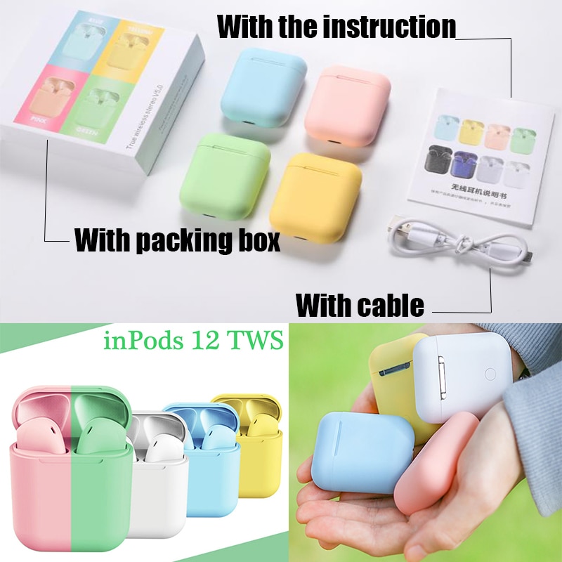 14 colores Macaron i12 TWS auriculares inalámbricos Bluetooth 5,0 auriculares originales inpods i12 mate sonido supergrave auriculares i2 TWS