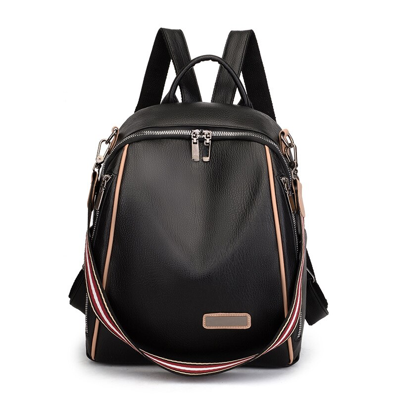 mochilas de cuero PU bolsos escolares para mujeres adolescentes mochilas para ordenador portátil de impermeables bolsas de viaje mochila femenina: Black