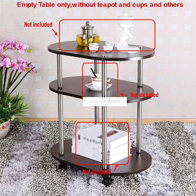 3 Layer Modern Movable Oval Shape Tea Table With Wheel Living Room Bedroom Sofa Side Corner Low Table With Storage Space: Black Walnut Color