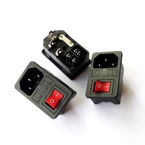 10x Power Entry Module - IEC C14 Inlet Socket with Fuse Switch & Red Rocker Switch - 15A 250V: Default Title