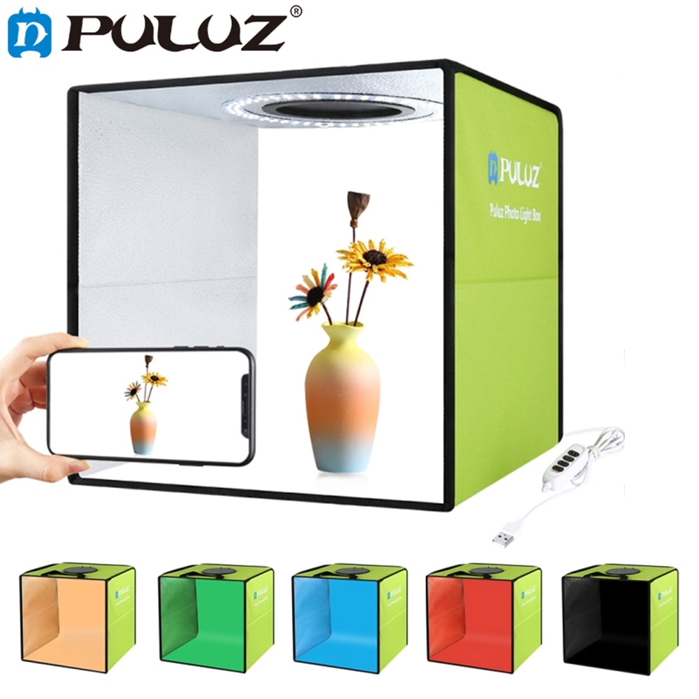 Novo verde lightbox 6 cor backdrops photo studio live shoot box anel led luz fotografia tenda dobrável foto 30*30 cm