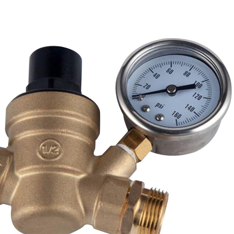 Brass Water Pressure Regulator 3/4 Lead-Free with Gauge Adjustable Water Pressure Regulator,Build-in Oil (NH Threads)