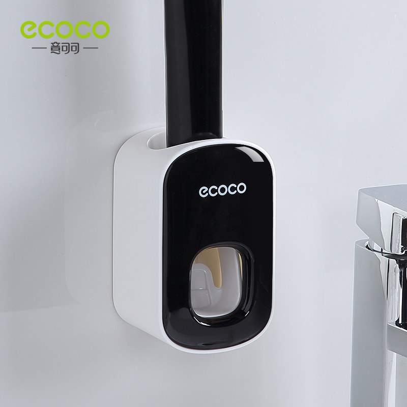 Ecoco Automatische Tandpasta Dispenser Wall Mount Badkamer Badkamer Accessoires Waterdichte Tandpasta Knijper Tandenborstelhouder: Black