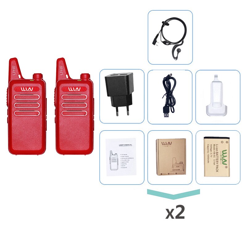 2pcs WLN KD C1 Mini Walkie Talkie рация Handheld 2 Way Ham Radio hf Transceiver USB Charging KD-C1 uhf Walkie-Talkies wln KDC1: Red-Add Headset / American