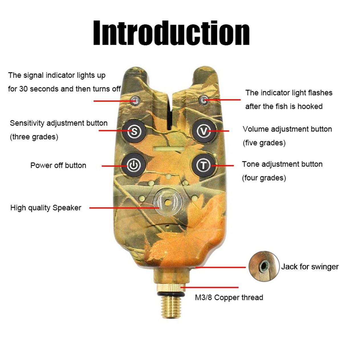 3 X Fishing Fish Bite Alarm Elektronische Buzzer Op Hengel Met Luide Sirene Daytime Night Indicator Met Led Licht