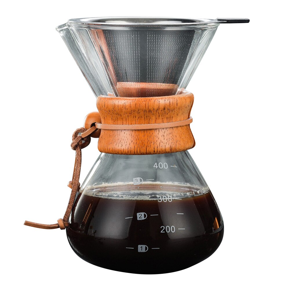 Pour Over Coffee Maker with Borosilicate Glass Manual Coffee Dripper Brewer DTT88: Brown 400ml With Fil