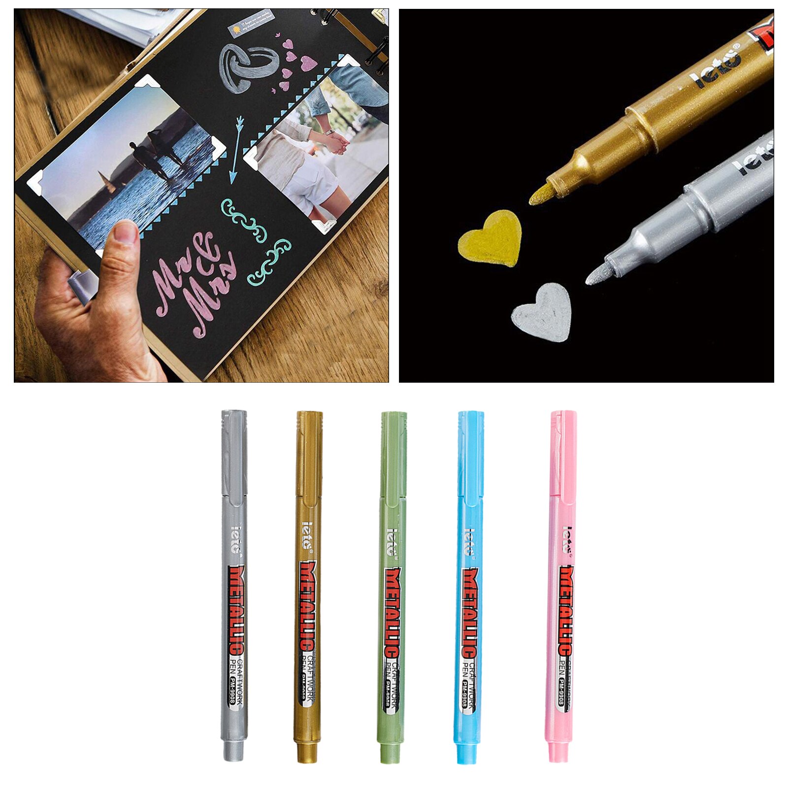 5/10x Paint Marker Pens Permanent Drawing Metallic Gold Silver Waterproof Marker Pens for Metal,Glass,Stone,Black Paper,Fabric