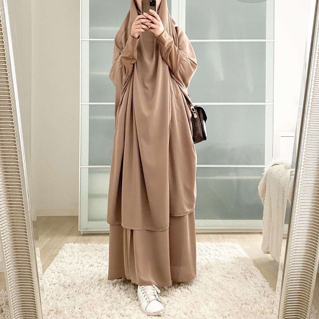 Ramadan Eid Vrouwen Gebed Kledingstuk Moslim Set 2 Stuk Bijpassende Outfit Hooded Khimar Hijab Lange Rok Abaya Jurk Islam saudi