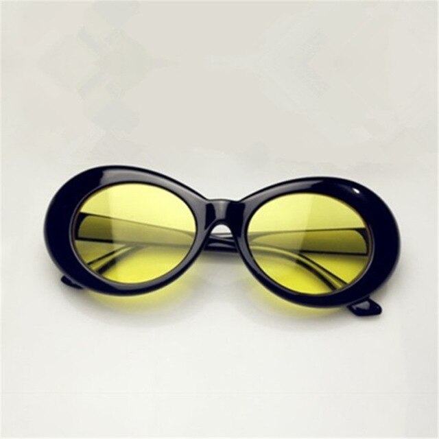 Kalejdoskop briller kvinder clout briller mænd kurt cobain briller vintage ovale solbriller gennemsigtige lyserøde linser briller: Sort gul