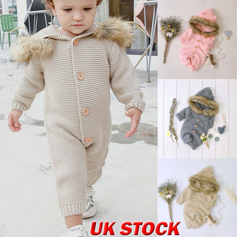 Winter Warme Wolle Stricken Strampler Neugeborene Jungen Mädchen Stricken Kapuzen Overall Outfits Winter Baby Kleidung