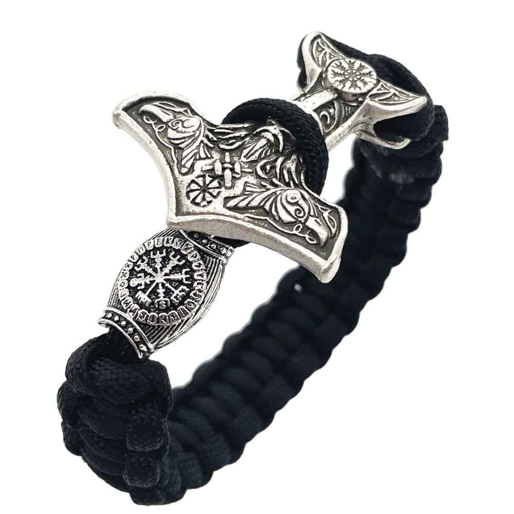 Norse Vikings Aegishjalmur młot thora Mjolnir Odin Raven Viking mężczyźni bransoletka słowiańska bransoletka: Compass Silver / 21 cm