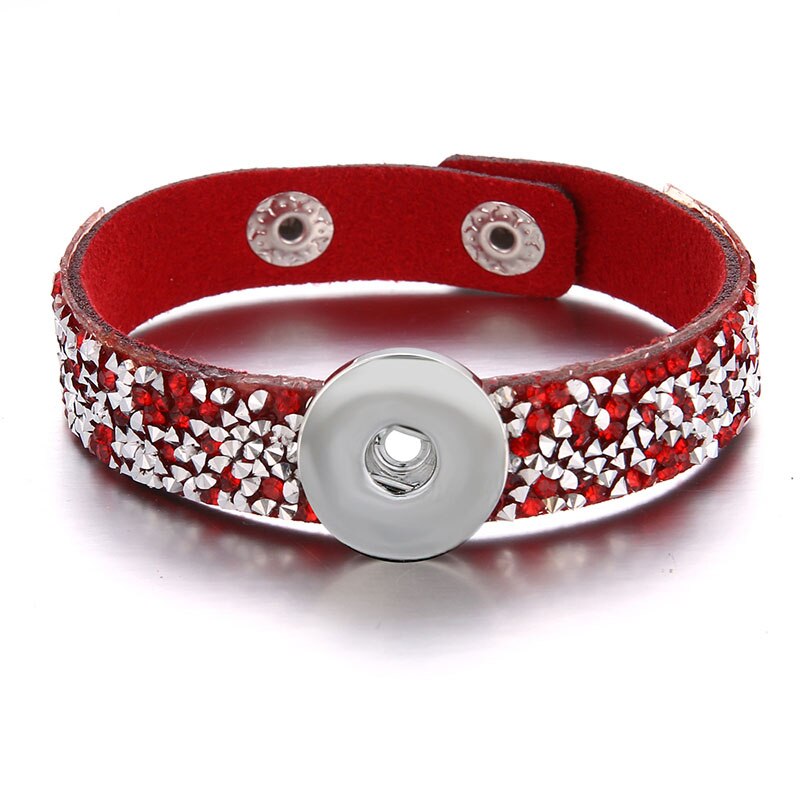 Mode Kristal Strass Fluwelen Snap Armband 18Cm Fit 18Mm Snap Knoppen Snap Sieraden SE0210: red