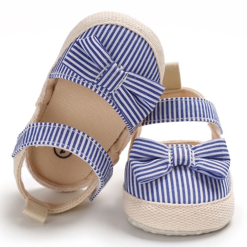 Top Canvas Baby Meisjes Sandalen Kids Blauw Roze Gestreepte Baby Meisjes Schoenen Peuter Leuke Vlinderdas Zachte Schoenen baby Sandalen