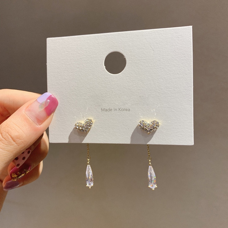 neue modisch Liebe Strass Lange Baumeln Ohrringe Für Frauen Temperament Wasser Tropfen Kristall Anhänger Schmuck