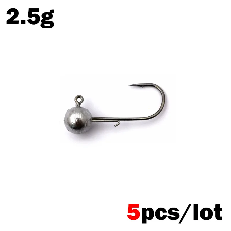 OUTKIT 5 pz NED Testa Maschere Gancio 2.5-14g Sfera Rotonda Jig Testa Gancio Weedless Gambo Lungo Ganci Secondari per La Pesca Alla Verme Morbido: giallo