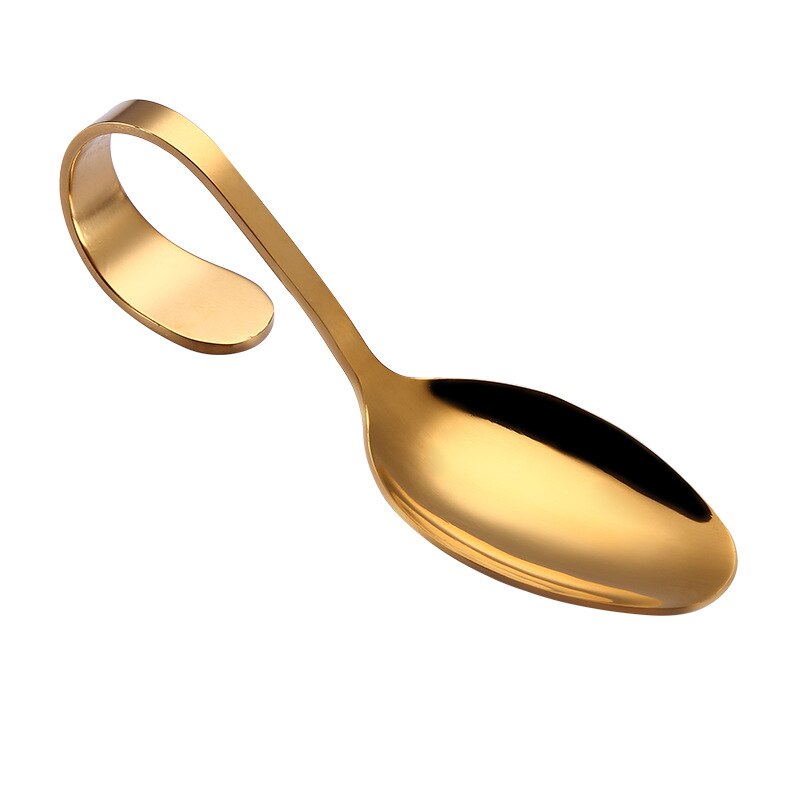 1 Pcs 304 Stainless Steel Hotel Buffet Kitchen Curved Handle Dessert Soup Spoon Cutlery Kitchen Accessories Drinking Tools