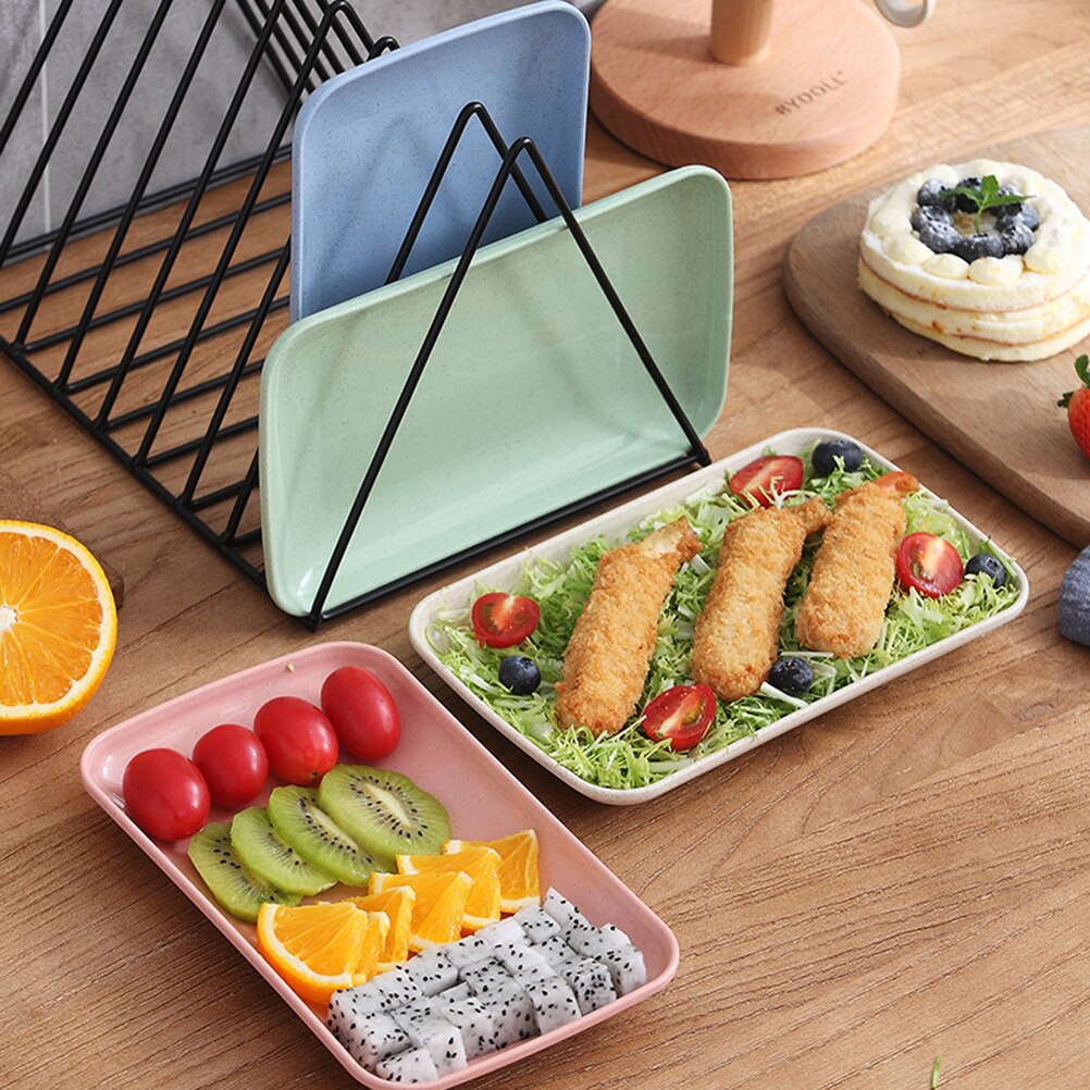 4pcs Wheat Straw Rectangular Dinner Plate Dessert Sushi Pasta Plate Dishes Microwave Oven Available Kitchen Tableware