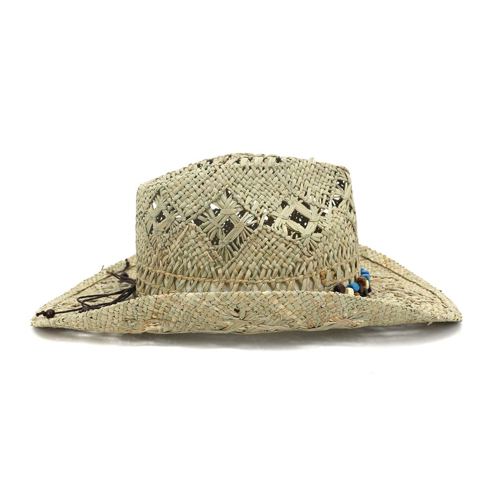 Naturlig raffia halm cowboy hat kvinder mænd håndlavede væve cowboy hatte til dame kvast sommer vestlige hatte  l3