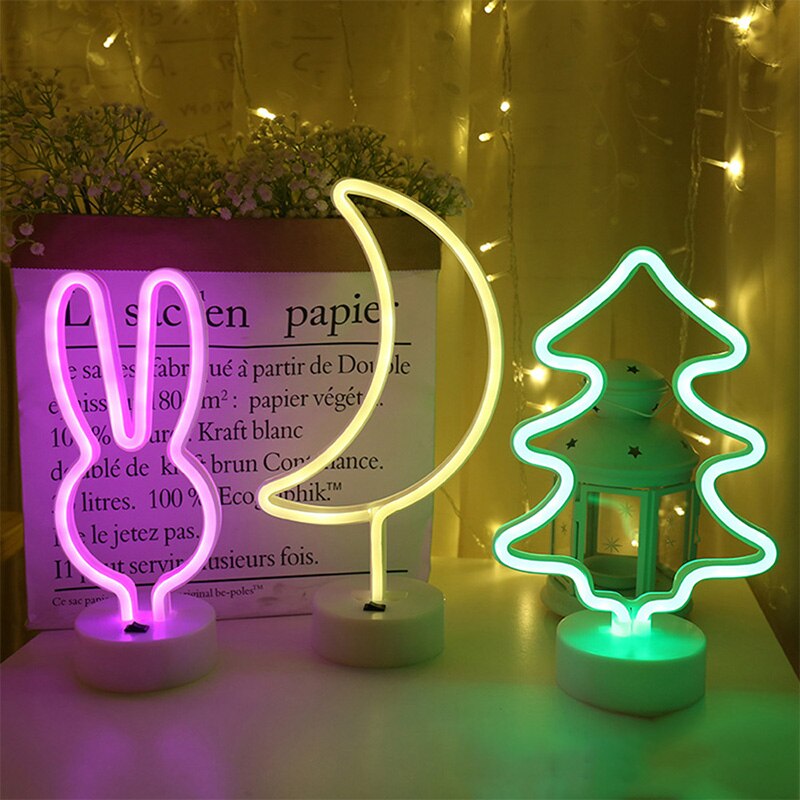Neon nattelys hjerte/stjerne/ananas/kaktus batteridrevet skrivebordslampe mors dag/valentin hjemmepynt  k1128 d