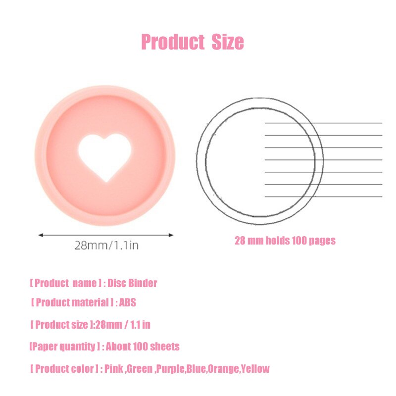 50/100 sztuk stałe pierścień z sercem spoiwa do notebooków 28mm Diy luźny segregator do scrapbookingu Planner dyski A20-S18