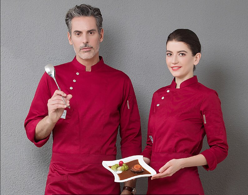 Kokkeuniform lange ærmer til mænd kvinder hotelkantineuniform kagebager køkkenuniform kokkeskjorte kokkerestaurantuniform