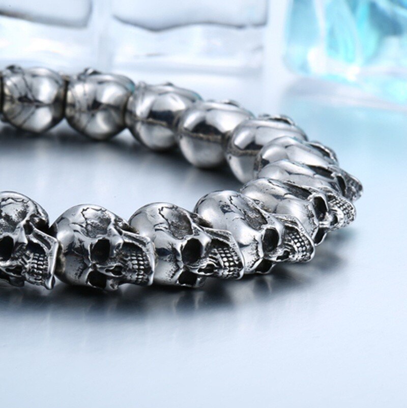 Pulsera de calavera Punk ajustable de para hombre de acero inoxidable