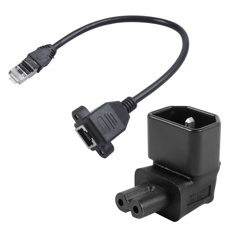 RJ45 Female to Male Adapter Network Extension Cable Panel Mount with IEC 320 C14 to IEC C7 Right Angle Power Adapter CNIM: Default Title