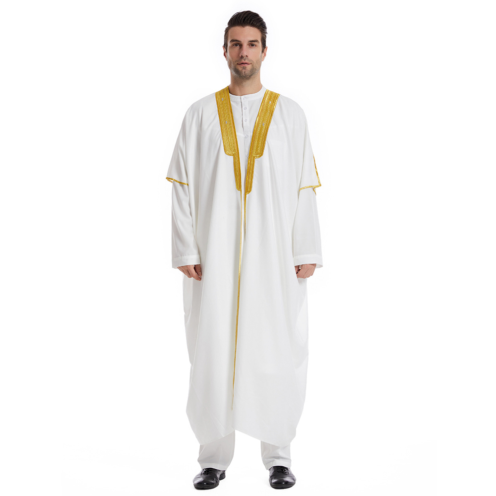 Mannen Open Abaya Moslim Saudi Jubba Thobe Islamitische Kleding Ramadan Kimono Lange Mouw Gewaad Caftan Dubai Stand Kraag Arabische Jurk: M / Cyaan