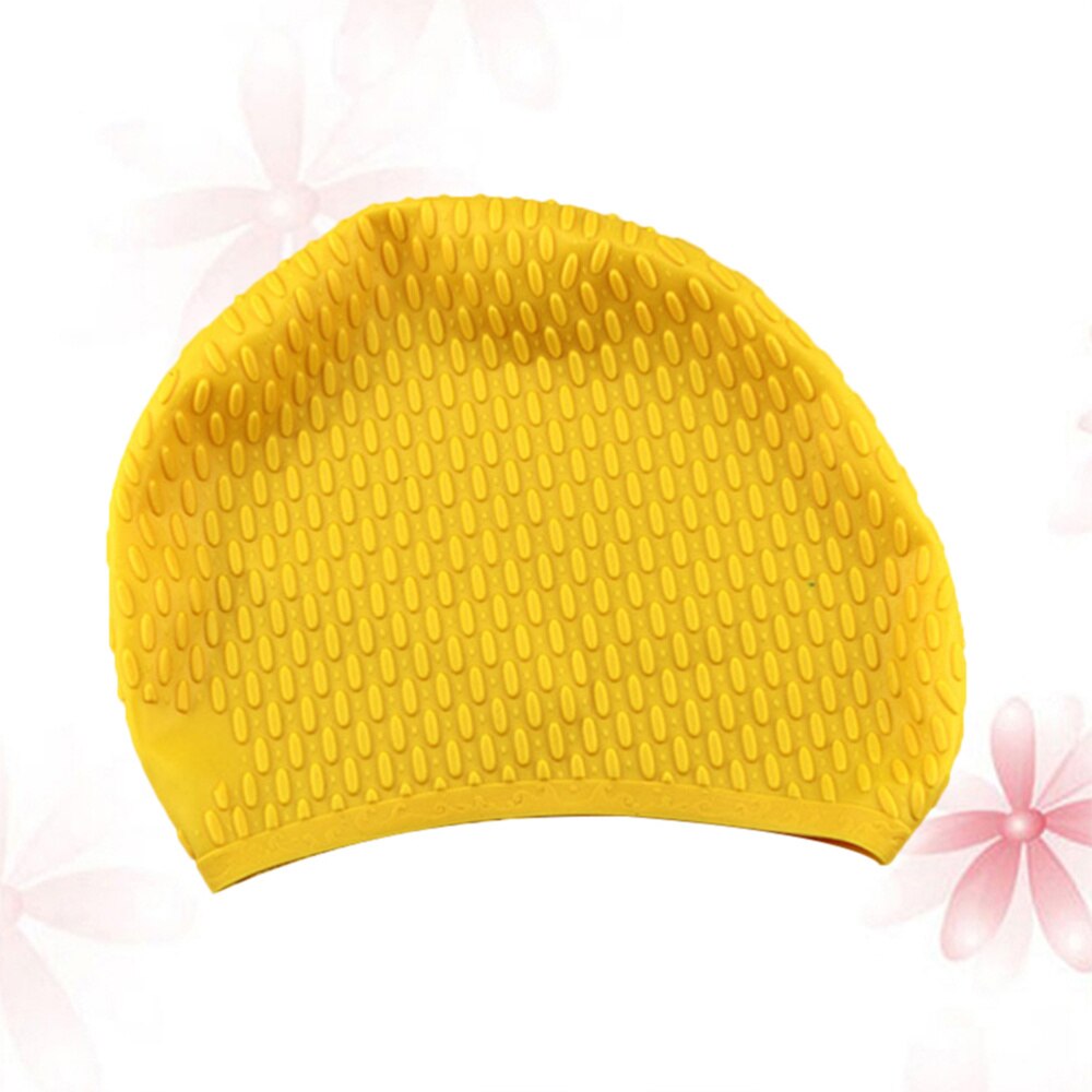 Useful Silicone Swimming Cap Practical Waterproof Swim Pool Hat Long Hair Ear Protection Swim Caps for Female (White)