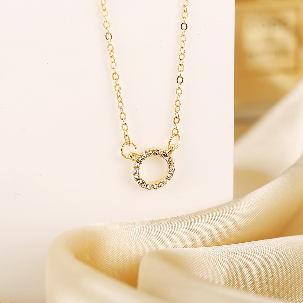Moda tendência elegante jóias simples círculo de cristal pingente colar cor dourada unquie feminino colar festa presente atacado