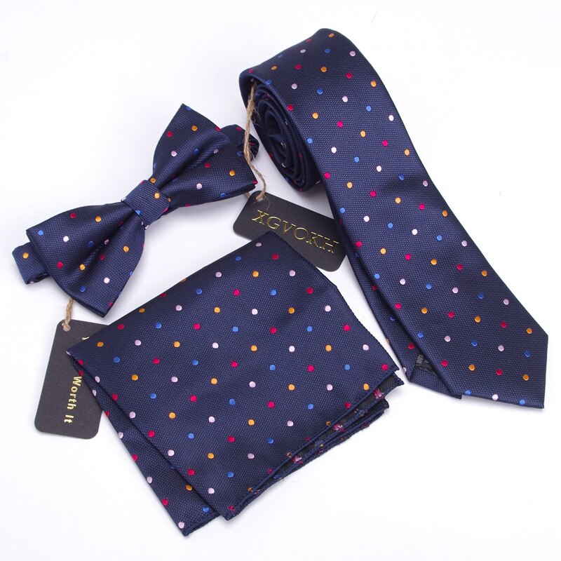 3 stk herre slips sett sløyfe slim slips slim mager smal menn slips kjole lommetørkle lomme firkantet dress sett: D04