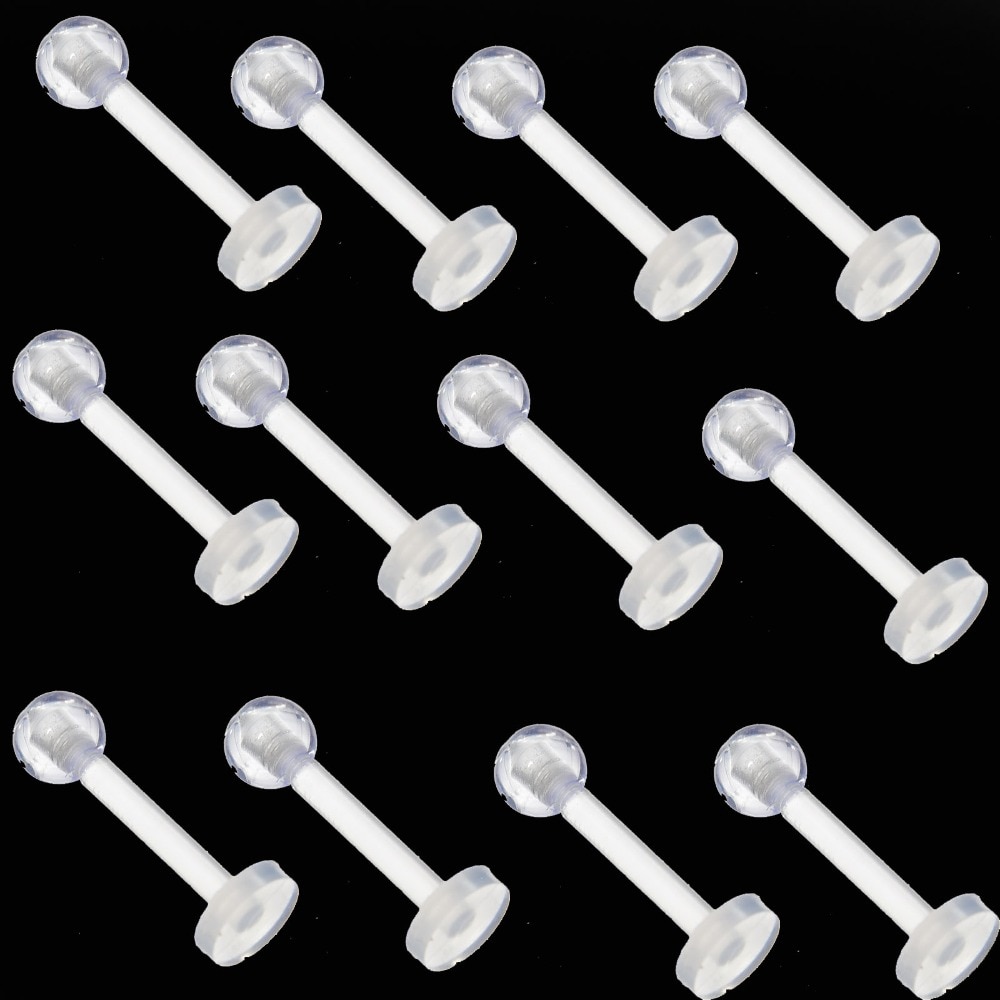 Labret piercing Lip piercing Women Accessories 12pcs Style Piercing Tongue Barbell Stud Bone Pin Clear Transparent Bioflex