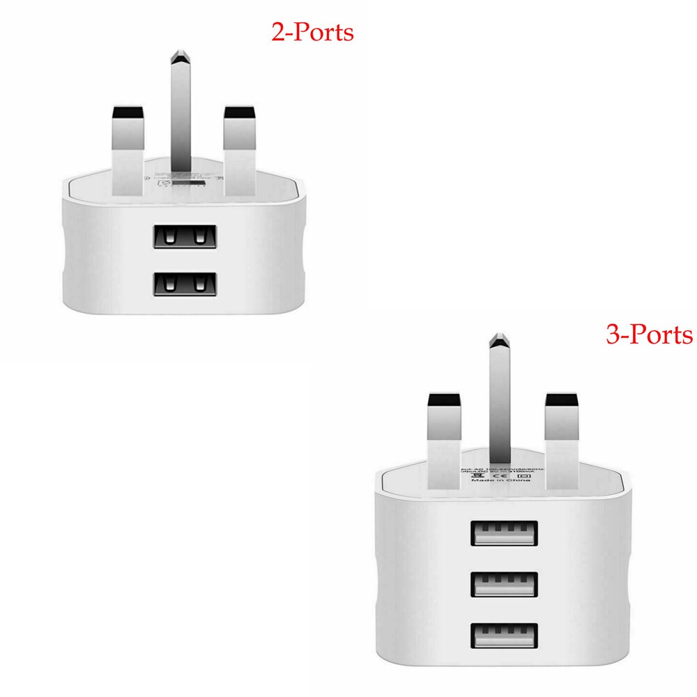 UK Plug Double USB 3USB Adapter Mains 3 Pin Plug USB Adaptor Wall Charger Travel Charging Cable 5V2 For Apple/Tablets