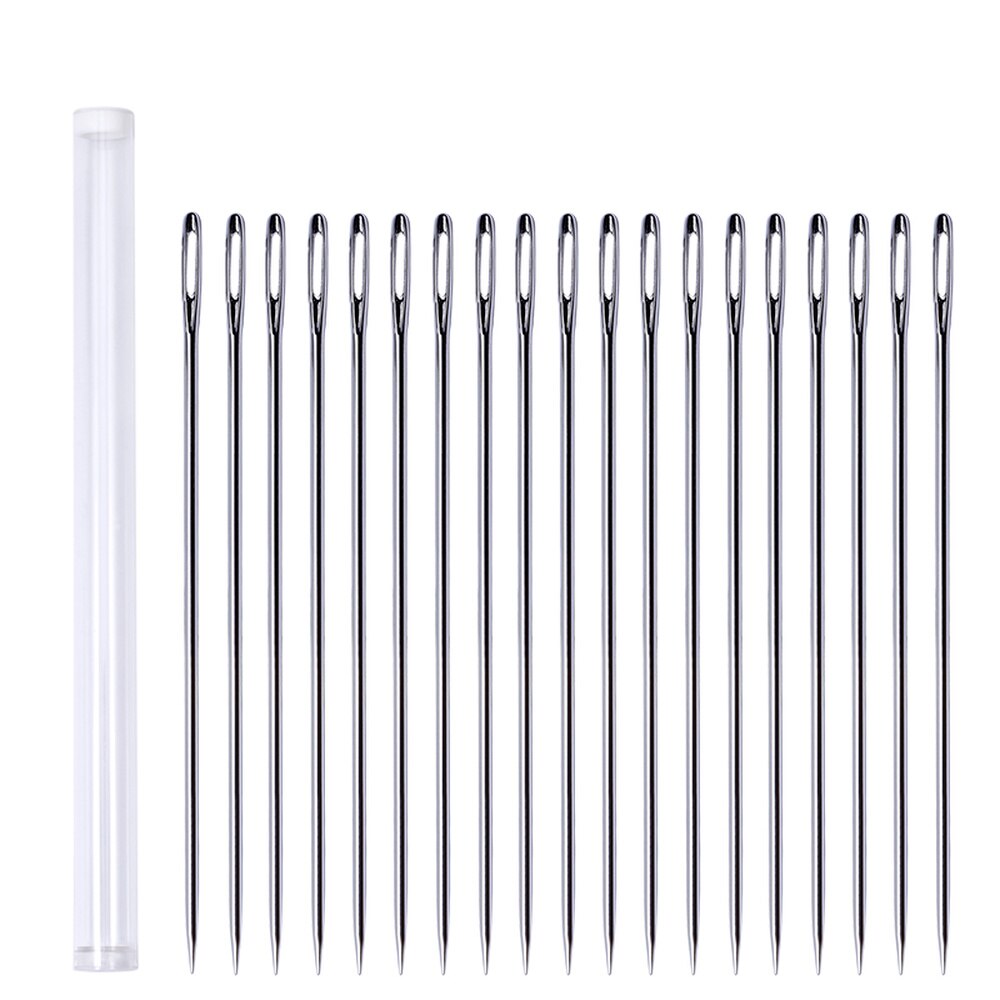 Aguja de acero larga de gran tamaño para el hogar, herramientas de costura manual con botella de aguja, agujeros grandes, 175mm, 21 Uds.