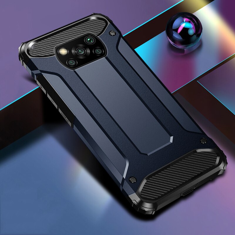 Aurora's robuuste impact case voor xiaomi poco  x3 nfc luxe hybride pantser schokbestendige harde pc + tpu voor pocophone  x3 case: Marineblauw