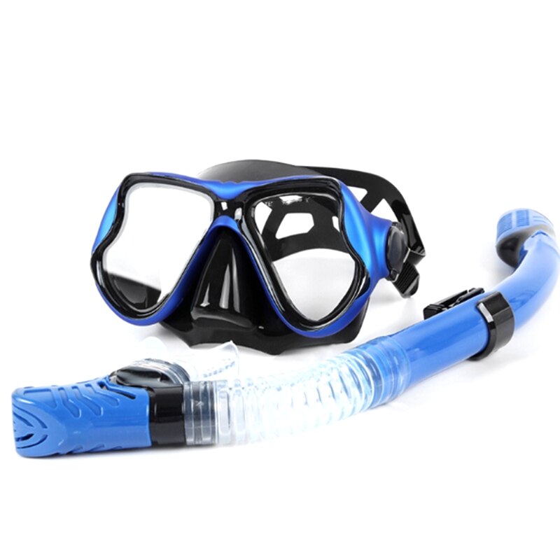 Scuba Diving Mask and Snorkels Anti-Fog Goggles Glasses Diving Swimming Easy Breath Tube Set: Blue