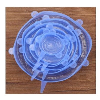 Couvercle scellé en plastique Silicone | 6 pièces, couvercle pour conservation des aliments de alimentaire, couvercle de cuisine, film extensible, couvercle peut être recyclé, outil ménager: Blue