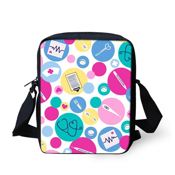 Thikin tryckt tecknad sjuksköterska axelväska för barn pojkar mini fyrkantiga budväskor barn resor crossbody versipacks: Brun
