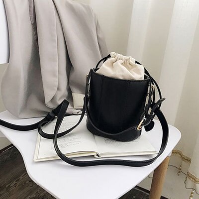 Bolsa de ombro feminina, bolsa de ombro com cordão, transversal, bolsa de mensageiro, de couro para mulheres: black
