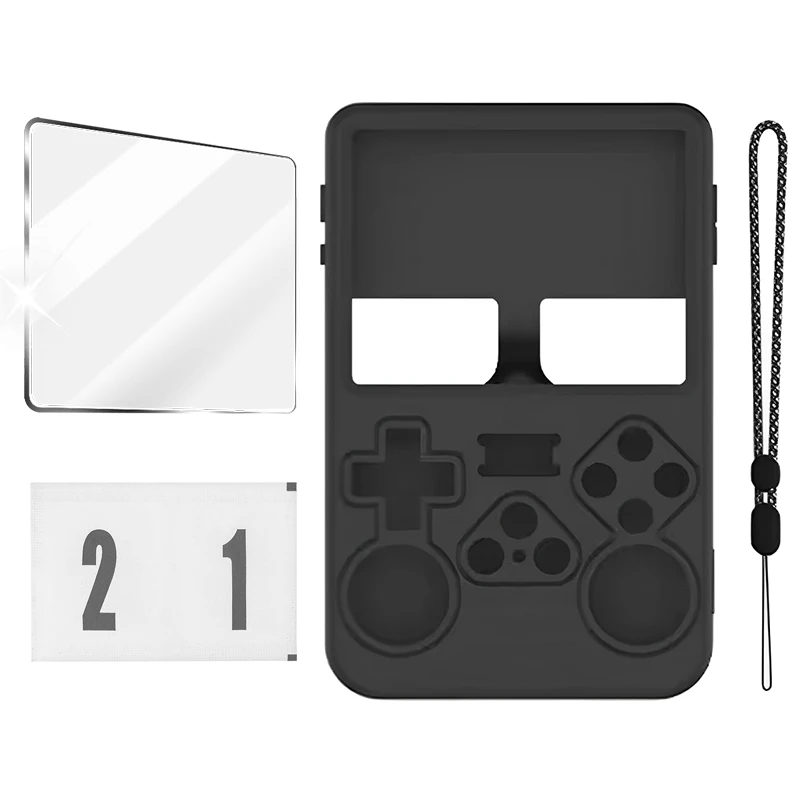 3 IN 1 for R36S Silicone Case Tempered Glass Films Full Coverage Protectors Anti-Scratch Case with Lanyard for R36S Accessories: Black Yellow