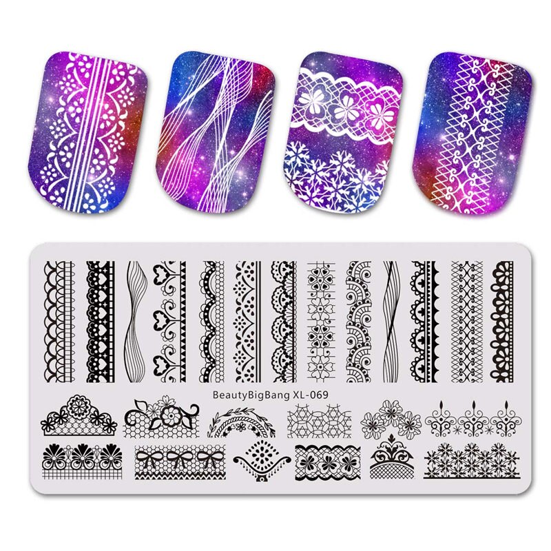 BeautyBigBang Stamping Plates for nails Flower butterfly Theme Nail stamping Plates Template Rectangle Nail Art Stencils XL-068: 69